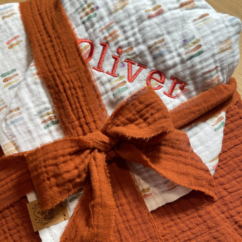 Water color stripes - Terracotta  Muslin - Made to Order